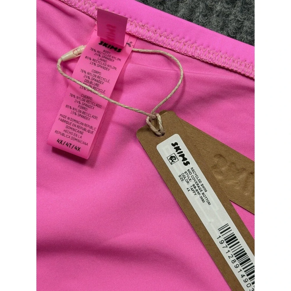 Skims Recycled Swim Women Size 4X Mid Coverage Bikini Bottom Pink Taffy NEW
